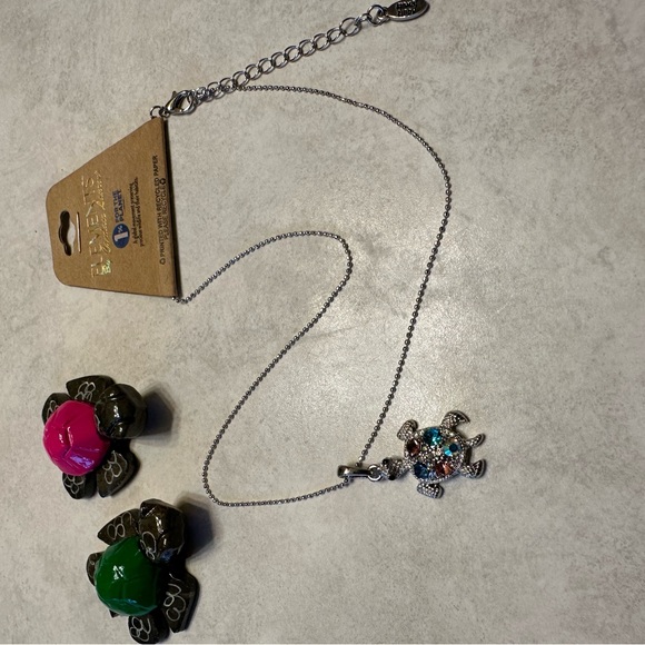 Silver Turtle Pendant Necklace with Multicolor Crystals - Picture 2 of 8